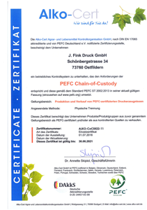 J.Fink Druck - PEFC Zertifikat 2016-2021